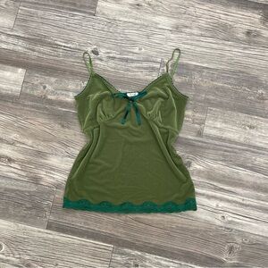 Old Navy Olive Green Cami with Teal Lace